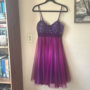 Scala Purple Ombré Tulle Sequin Mini Cocktail Formal Dress Size 6